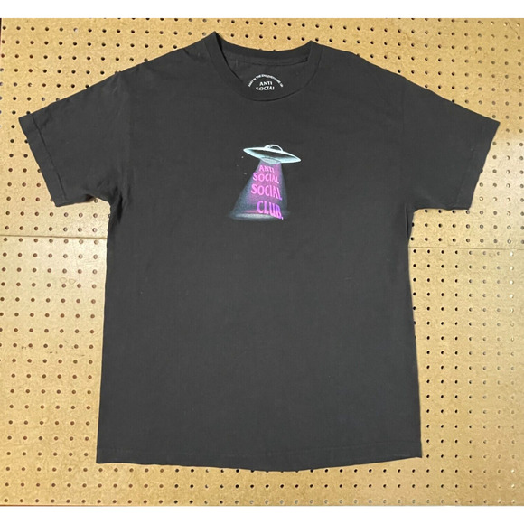 Anti Social Club ASSC Thoughts UFO Alien T-Shirt USA Made Black Large Men - Picture 4 of 9